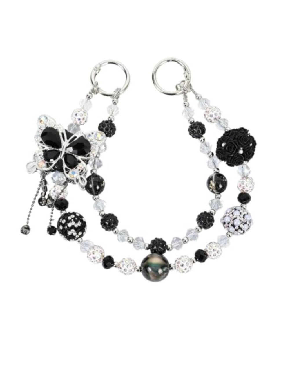 Rhinestone Butterfly Heart Bag Charm Chain Crystal Tassel Bow Purse Accessory